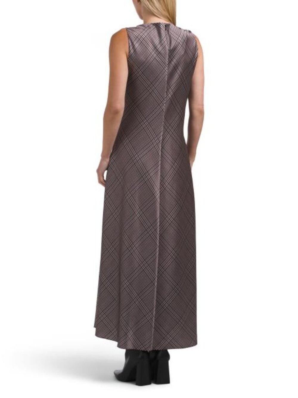 VINCE Pressed Plaid Cowl Neck Dress - Picture 2 of 4
